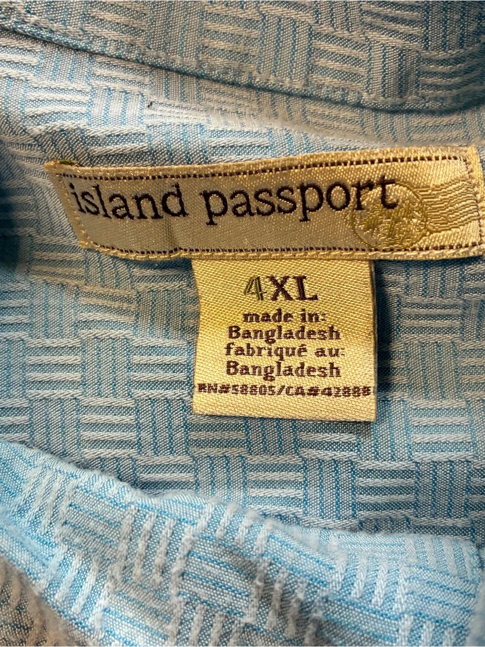 Island Passport Hawaiian Shirt Mens 4 XL Blue Button Up Short Sleeve W/ Pocket